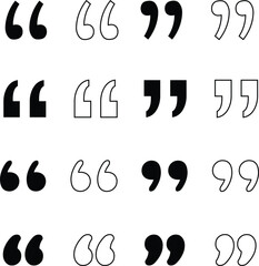 Quote Marks Outline And Fill Icon Set, Quote mark icon set for conversation or definition. Quote speech symbol , Quote mark, Black quotes icons set, Vector Illustration .