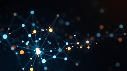An abstract network of glowing nodes and connections, creating a futuristic visual effect.