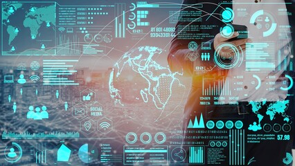 Poster - Data center monitoring dashboard visualize network performance, connection status, usage rate, and telecommunication insight. Data center monitoring efficiency improvement network transparency. Thunk