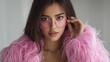 © IndyWingman - Asian model woman in pink costume and wearing pink glasses ,white background