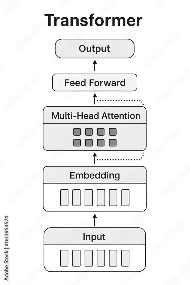 Diagram of Transformer Architecture with Multi-Head Attention Stock ...