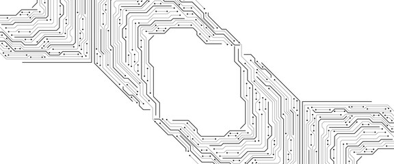 Poster - Abstract black circuit board technology connected lines electronics elements computer motherboard chip processor semiconductor digital on white background vector.
