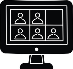 Poster - Computer screen showing video conference with people silhouette isolated on transparent background