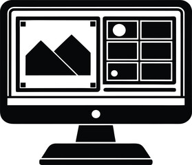 Poster - Computer monitor displaying graphic design software silhouette isolated on transparent background