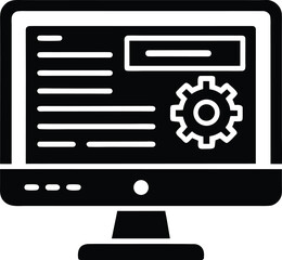 Poster - Computer monitor displaying settings and gear icon silhouette isolated on transparent background