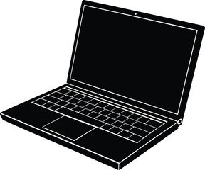 Poster - Black silhouette of an open laptop isolated on transparent background