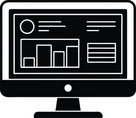 Poster - Computer monitor displaying a business analytics dashboard silhouette isolated on transparent background