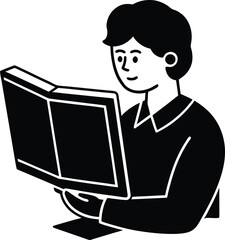 Poster - Young man reading a book silhouette isolated on transparent background