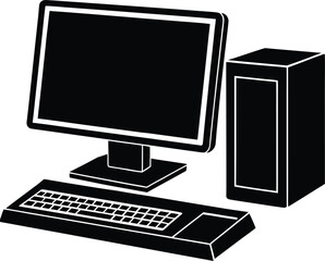Poster - Desktop computer with monitor keyboard and tower silhouette isolated on transparent background