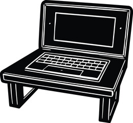Poster - Laptop desk silhouette isolated on transparent background