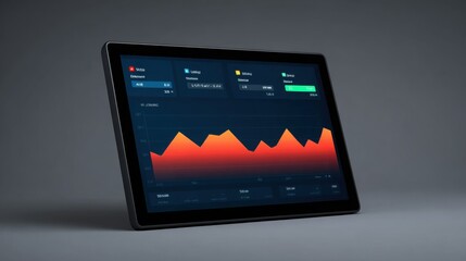 Poster - A tablet displays a graph with red and orange lines