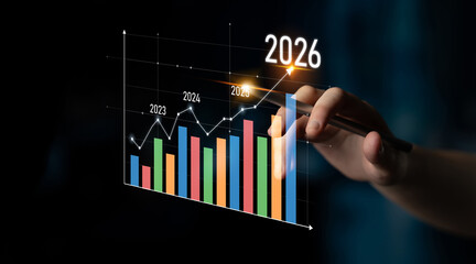 Poster - Business growth forecast highlights increasing trends new year 2026. Growth forecast data, growth forecast strategy, and growth forecast planning are key elements. Latch