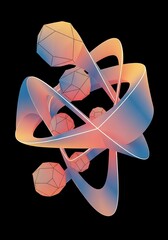 Poster - Abstract geometric shapes in pastel hues against a black background creating an interesting visual