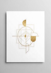 Poster - Elegant abstract art composition with gold geometric shapes on white canvas background