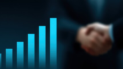 Poster - A man's hand is shown in a handshake with a blue background of a graph