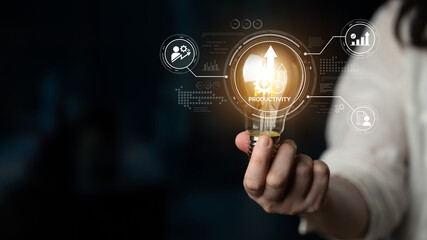 Poster - Productivity improvement in digital business, showing productivity tools, productivity tracking, productivity optimization, and workflow for business workplace efficiency. Spline