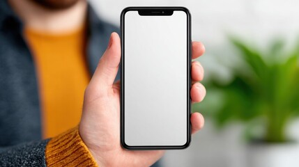 Poster - A man is holding a cell phone with a white screen