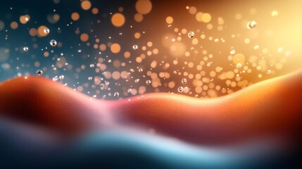 Poster - Shiny droplets falling on wavy surface with bokeh effect