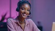 © Olena - Confident Virtual Assistant: Friendly African American Girl in Headset Conducting Online Consultations with a Positive Attitude