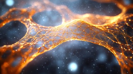 Poster - Complex glowing orange network structure connecting nodes in space
