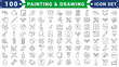© GX ROHIMA - Painting and drawing icon set. Containing paint, artwork, paintbrush, artist, museum, painter, art gallery, paint stroke and more. Solid vector icons collection.