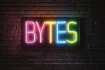 Wall Mural - Bright Bytes - Electric Neon Sign on Brick Wall Showcasing Colorful Alphabet Art
