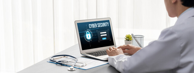 Poster - Cyber security system on computer screen protect private information brisk from hacker and cyber attack