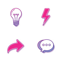 Poster - Modern Icon Set with Lightbulb Lightning Arrow and Speech Bubble on White