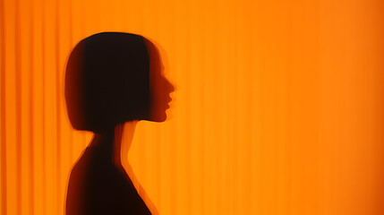 Poster - Silhouette of a person with a short haircut against an orange background.