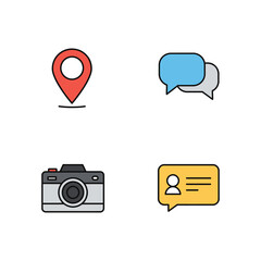 Poster - Flat Design Icon Set Featuring Camera Location Pin Chat Bubbles and Profile