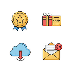 Poster - Set of Four Business Icons Representing Achievement Rewards Cloud and Email