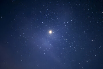 Wall Mural - night sky with stars and planetary light in deep blue