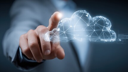 Poster - Businessman hand working with a Cloud Computing diagram on the new computer interface, no logos, no brands