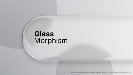 Poster - Glass morphism banner with text on a liquid gray background. Trendy ui design element for elegant web layout.