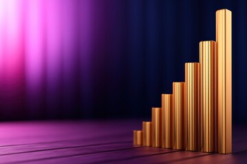Poster - Golden Bar Graph on Colorful Background for Financial Growth