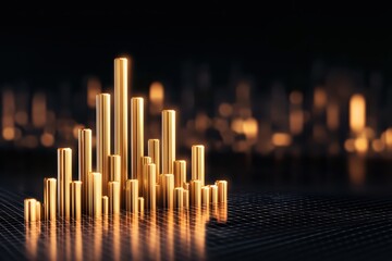 Poster - Golden Bar Graph Display in Dark Background for Finance