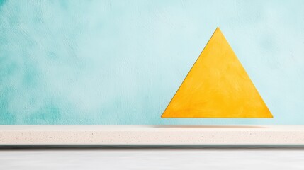 Poster - Minimalist Yellow Triangle on Turquoise Wall Background