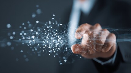 Poster - businessman hand working with modern technology and digital layer effect as business strategy concep