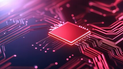 Poster - Radiant Microchip on Circuit Board with Vibrant Red Glow