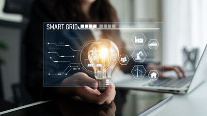 Poster - Smart grid system integrating renewable energy sources, energy storage, smart inverters, and demand response for efficient, decentralized, and modern power distribution Latch