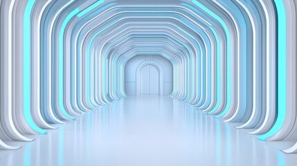 Poster - Futuristic Corridor with Blue Neon Lights and Smooth Walls