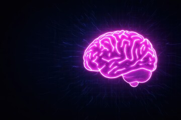 Poster - Vibrant Neon Brain Illustration on Dark Background