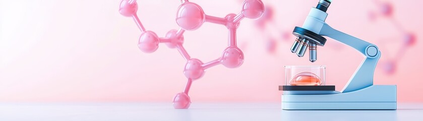 Poster - Microscope and Molecular Structure in a Soft Pink Background