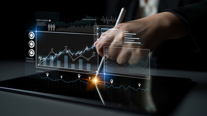 Poster - High-tech data visualization dashboard for analytics and performance tracking, including data visualization, trend, data report, and data chart. Latch