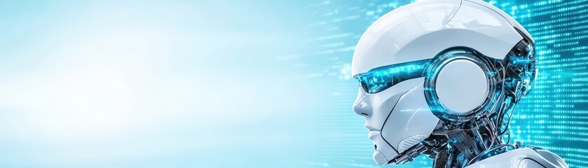 Poster - Futuristic Robot Profile with Digital Background and Lights