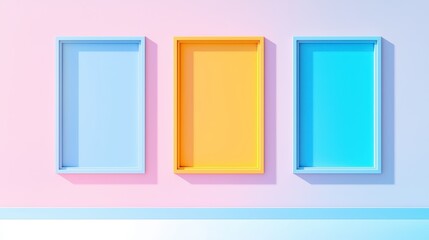 Poster - Colorful Empty Frames on Pastel Wall for Creative Display