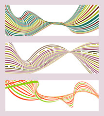 Poster - Wavy lines or ribbons. Set of 3 backgrounds. Multicolored striped gradient. Creative unusual background with abstract gradient wave lines to create a trendy banner, poster. vector eps