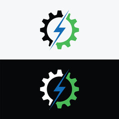 Poster - A modern eco energy logo design with gear and lightning bolt elements, isolated on white background