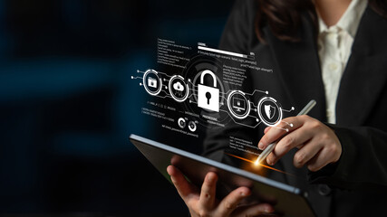 Poster - Cyber security protects against breaches, hacks, and network attacks using strong infrastructure and proactive digital defense strategies. Latch