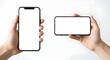 © JollyRita - Showcase your app with two phones held in hand, portrait and landscape orientation, white background